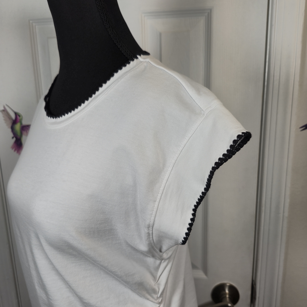 Madewell White Ric Rac Trim Ruched Side Cap Sleeve Tee M - Picture 4 of 6
